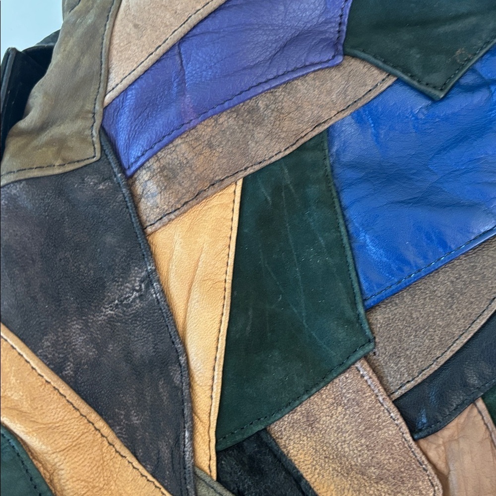 LEATHER SHOULDER/HOBO/TOTE BAG MULTICOLORED SWATCHES OF LEATHER VINTAGE NO TAGS - Picture 6 of 13